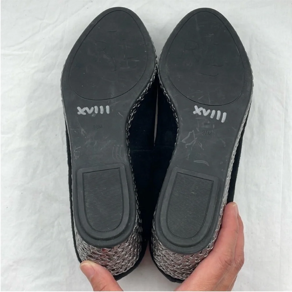 NEW! Lauren Ralph Lauren Cambree Suede Metallic Black Wedges. 9.5B.